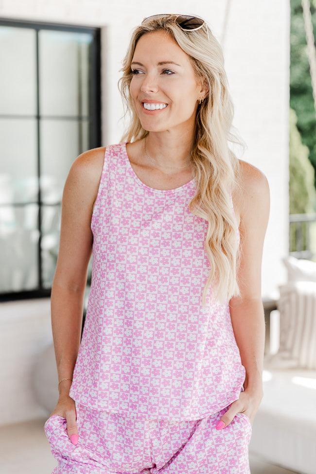 Crazy Daisy Pink Checkered Pajama Tank Top FINAL SALE Product Image