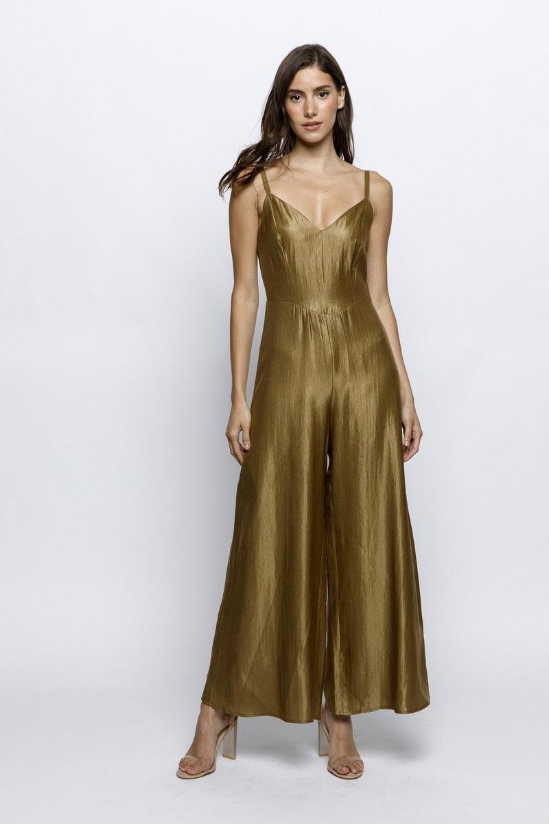 Solid Sheen Wide Leg Jumpsuit Product Image