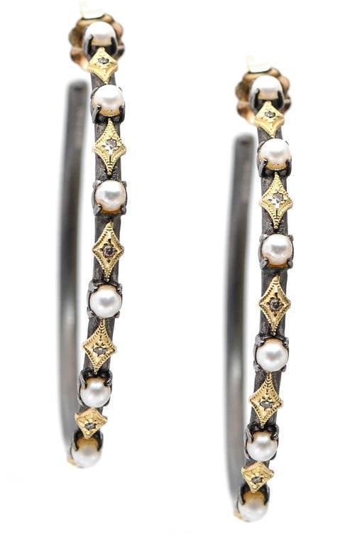 Old World Alternating Pearl and Crivelli Hoop Earrings, 35mm Product Image