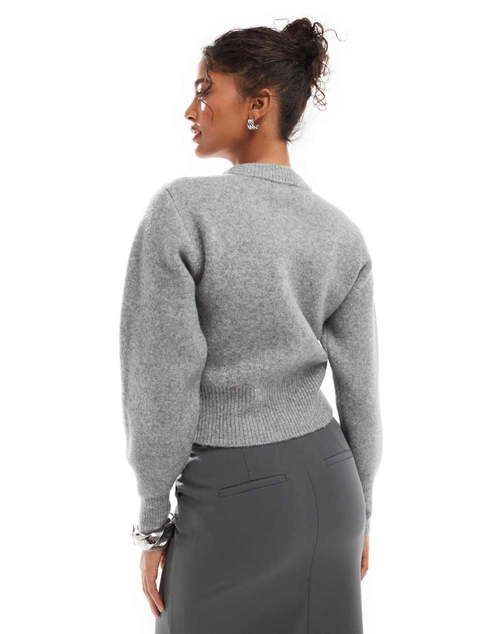 ASOS DESIGN crew neck compact cardigan in gray Product Image