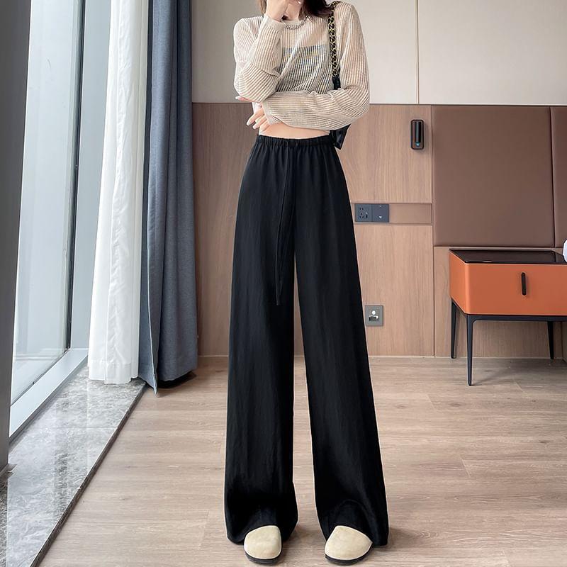 Drawstring Waist Plain Wide Leg Pants Product Image