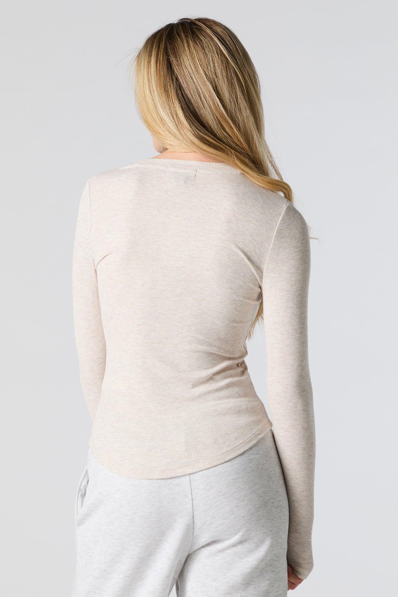 Ribbed Curved Hem Long Sleeve Top Female Product Image