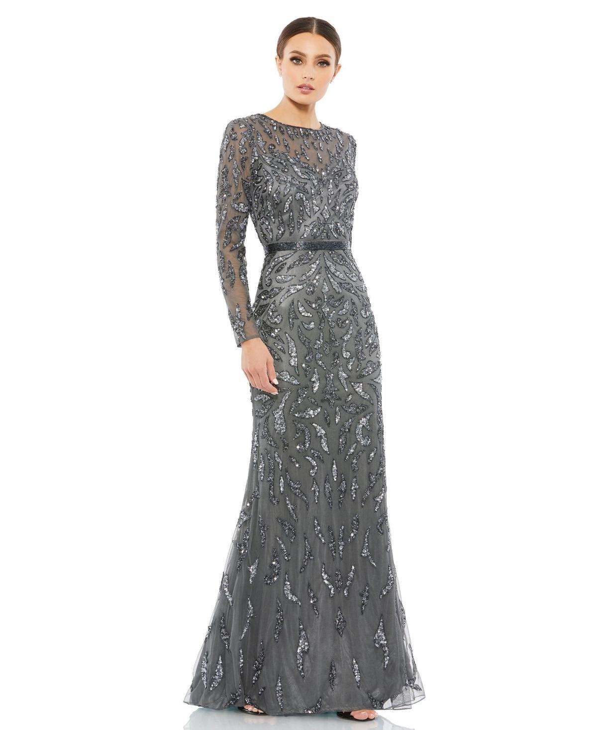 Womens Illusion Sequin Gown Product Image