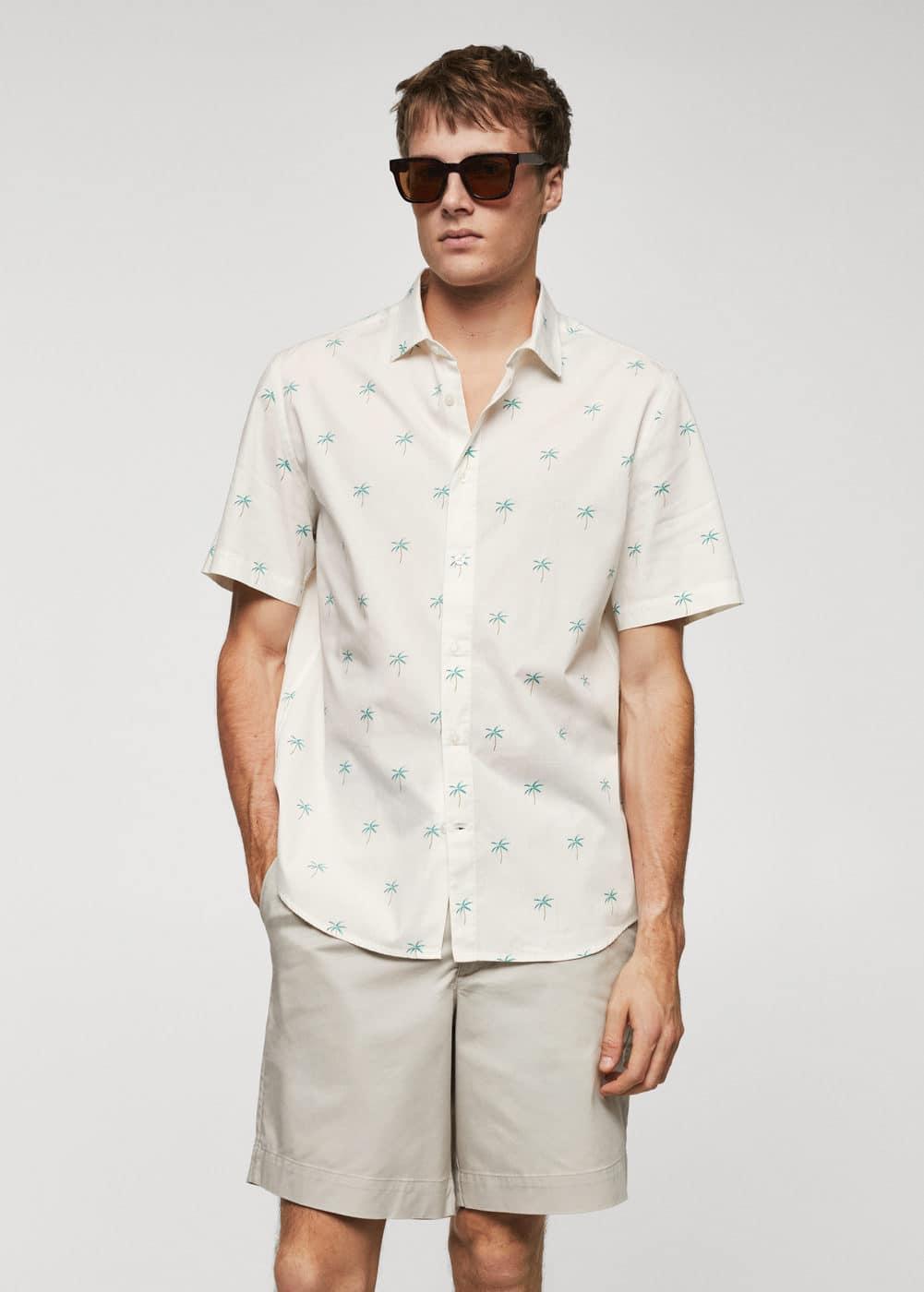 MANGO MAN - Palm print cotton shirt whiteMen Product Image