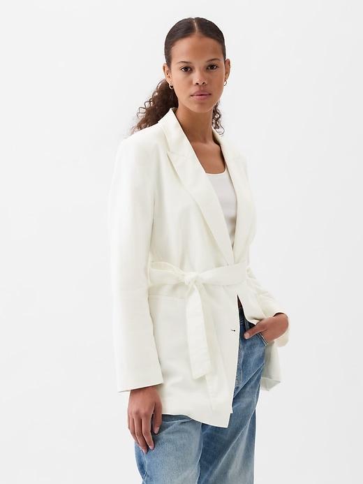 Linen-Cotton Belted Blazer Product Image