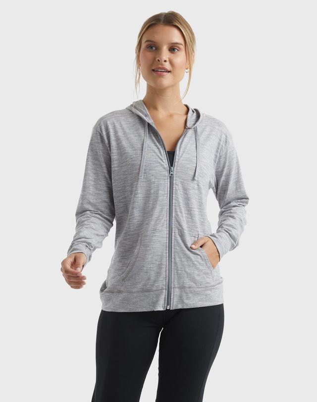 Hanes Womens Slub Jersey Full Zip Hoodie Dada Grey Heather L Product Image