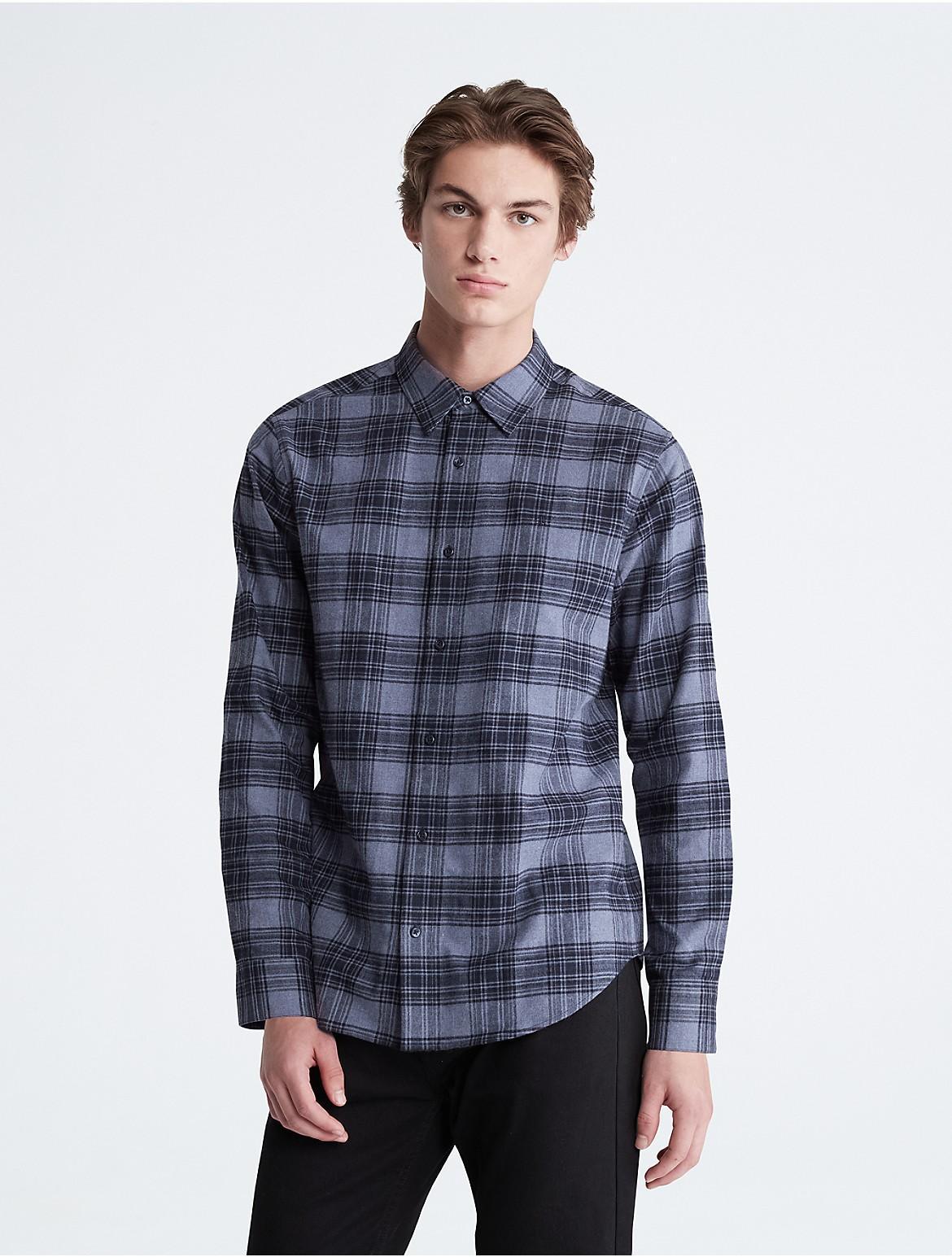 Calvin Klein Mens Plaid Flannel Classic Button-Down Shirt - Blue - S Product Image