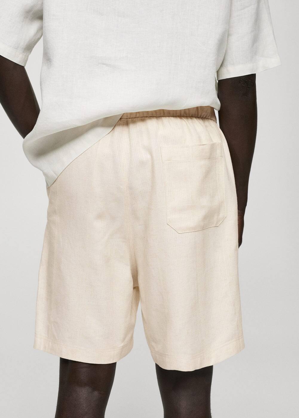 MANGO MAN - Cotton linen drawstring Bermuda shorts ecruMen Product Image