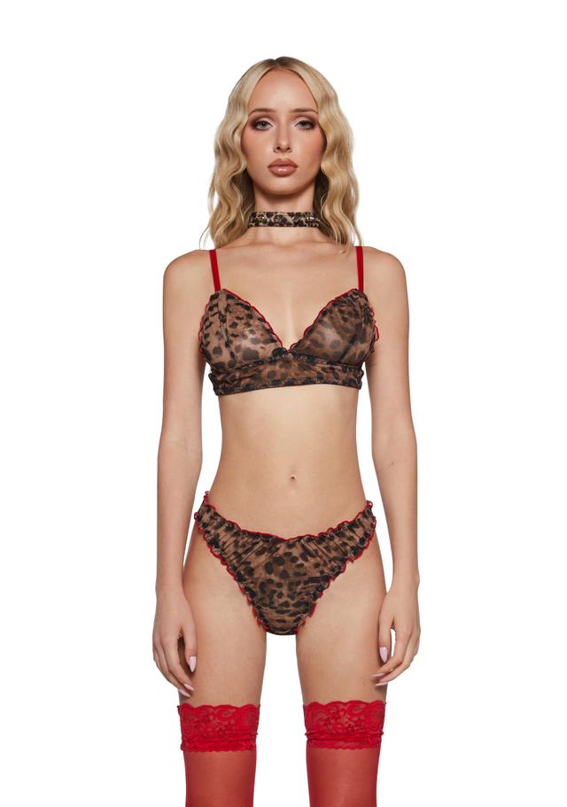 Leopard Print Mesh Ruffled Bralette Thong Lingerie Set Current Mood - Leopard Product Image