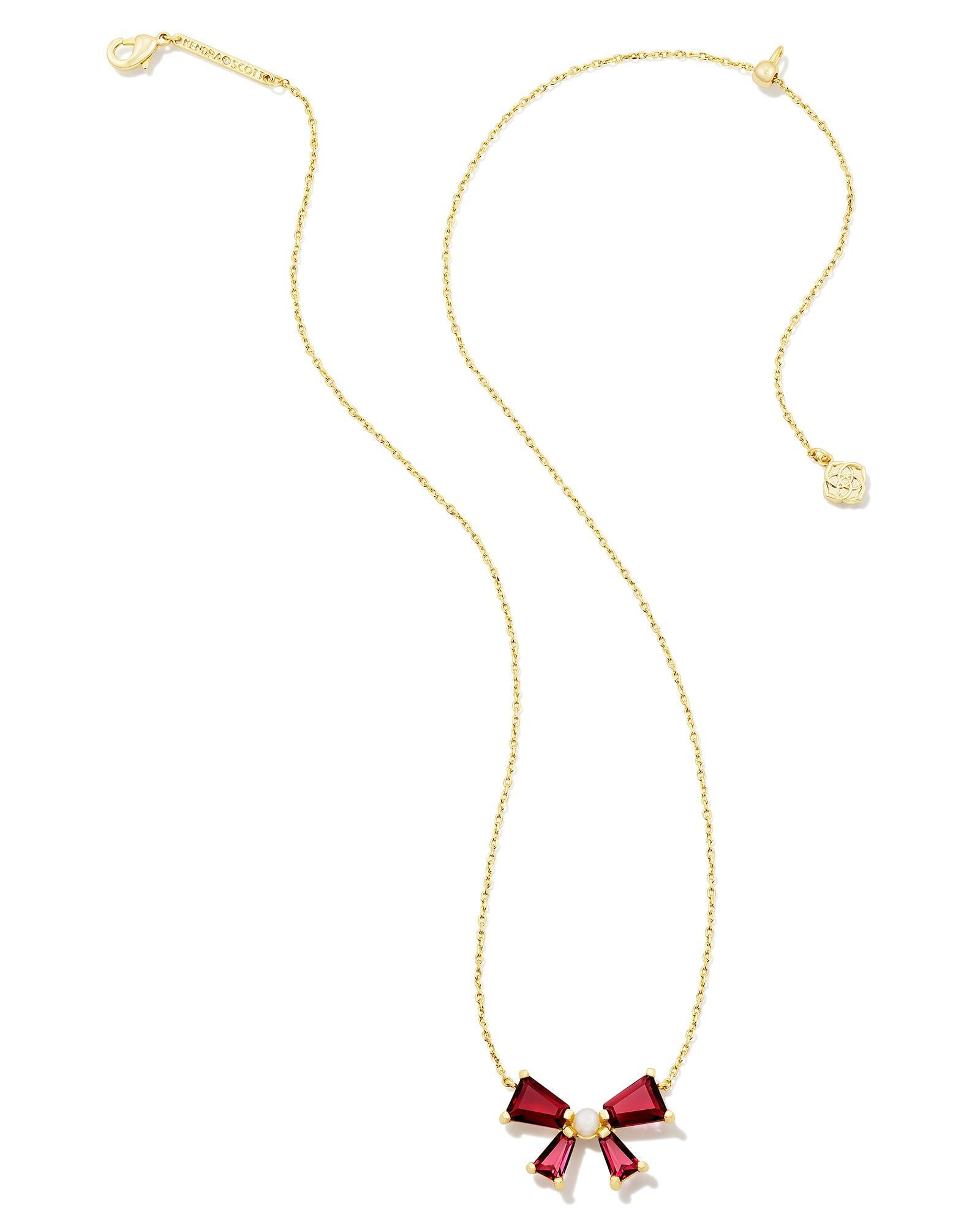 Blair Gold Bow Short Pendant Necklace in Red Mix Product Image