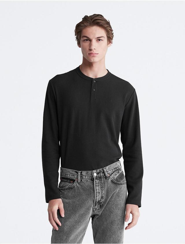 Calvin Klein Mens Waffle Henley Crewneck T-Shirt - Black - S Product Image