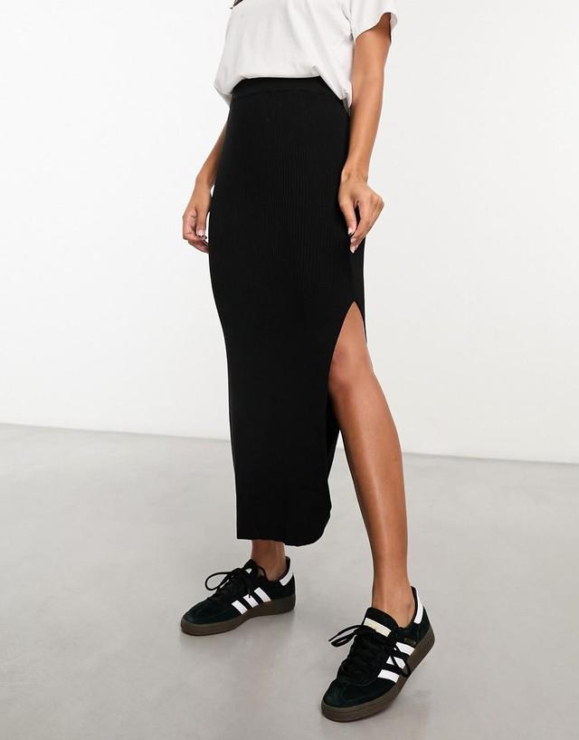 ASOS DESIGN knitted rib midi skirt in black - part of a set Product Image