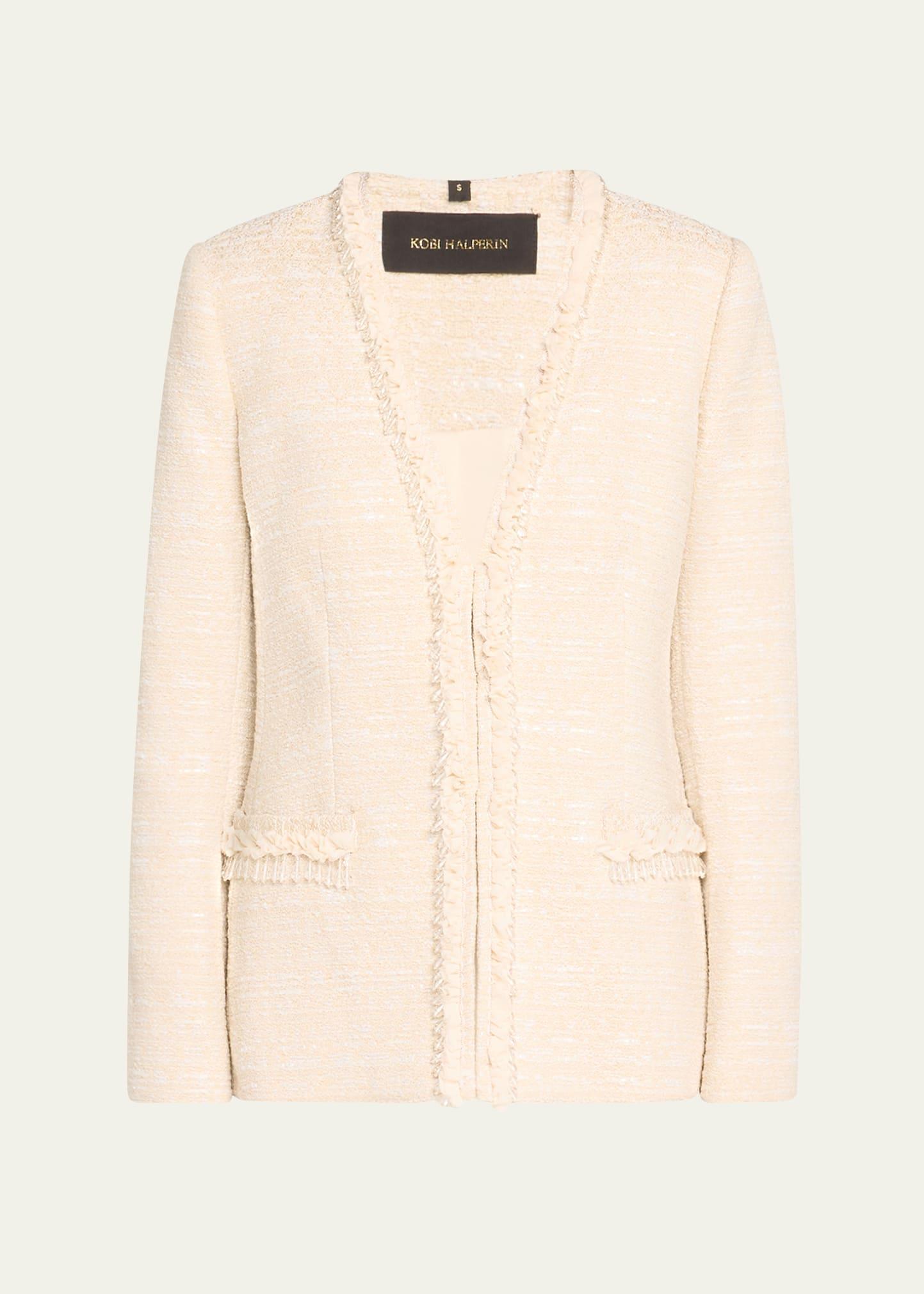 Jilly Beaded Ruffle-Trim Tweed Jacket Product Image