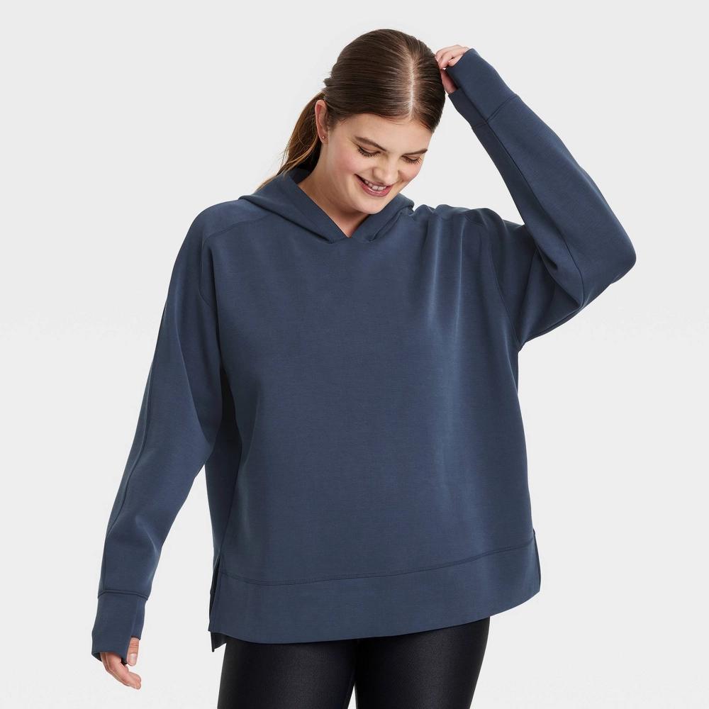 Women's Airy Sleek Legging Friendly Hooded Sweatshirt - All In Motion™ Navy Blue XL Product Image