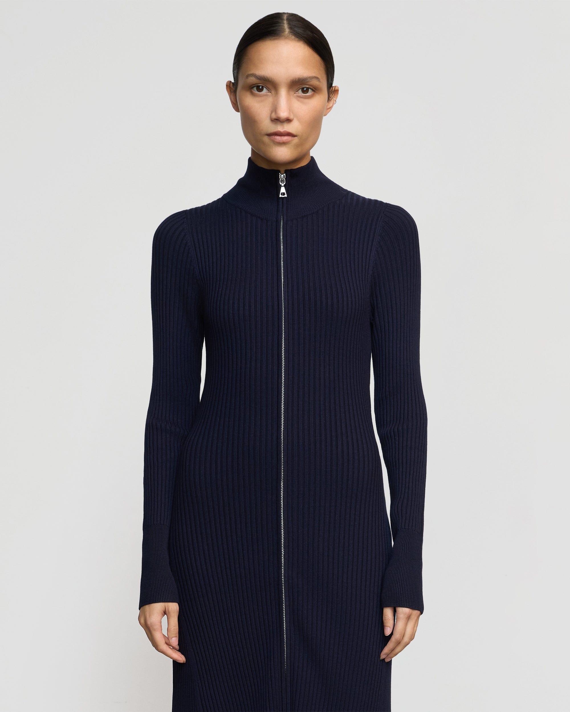 Janne Ribbed Two-Way Zip Sweater Dress Product Image