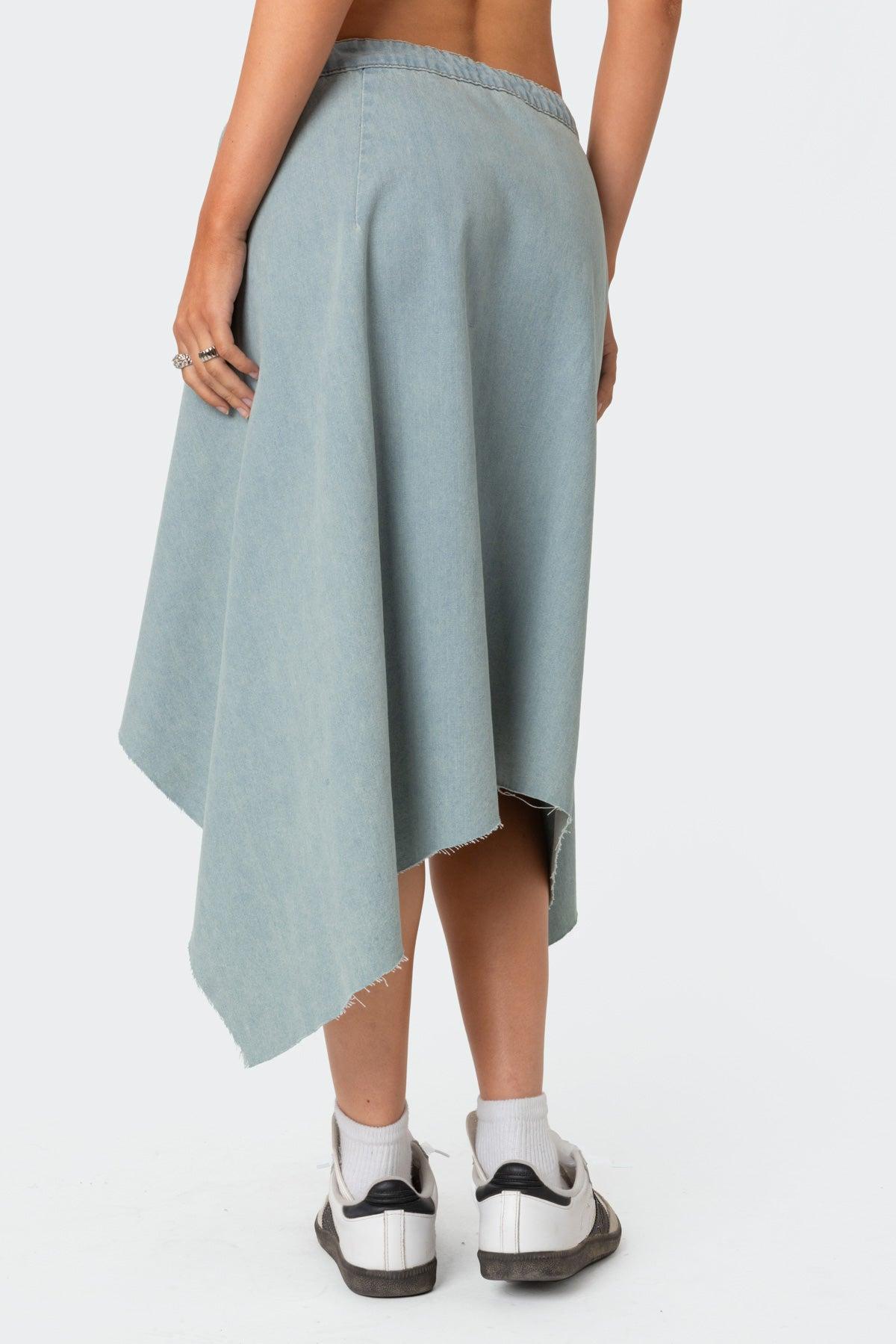 Asymmetric Wrapped Denim Midi Skirt Product Image