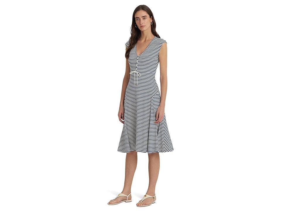 LAUREN Ralph Lauren Striped Cotton-Blend-Jersey Dress (Indigo Dusk/White) Women's Dress Product Image