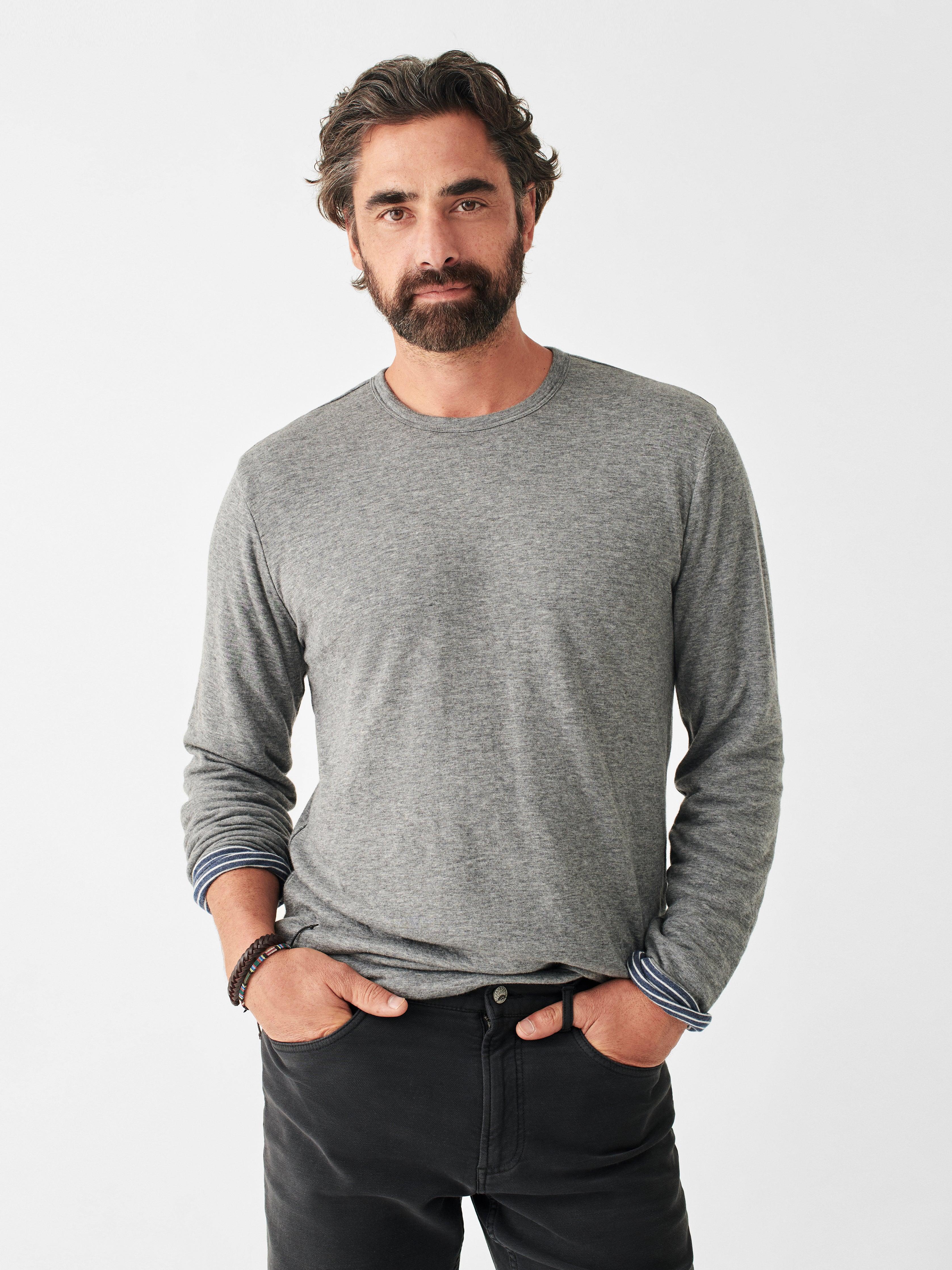 Cloud Cotton Reversible Crew - Medium Grey Heather Navy Cream Stripe Male Product Image