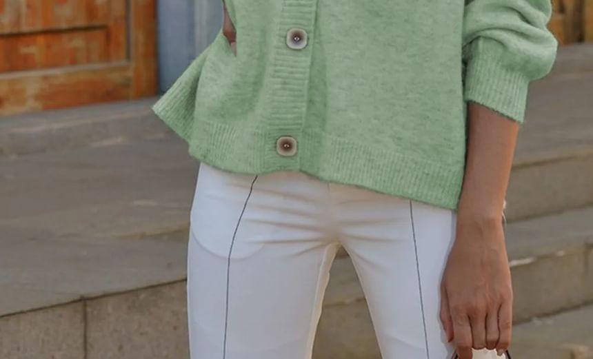 V-Neck Plain Cardigan Product Image