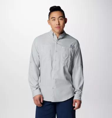 Mens Columbia PFG Tamiami II Long Sleeve Shirt Grey Product Image