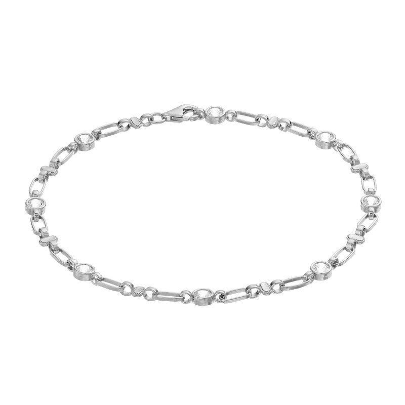 Kristen Kesho Sterling Silver Lab-Created White Sapphire Oval Link Bracelet, Womens Grey Product Image