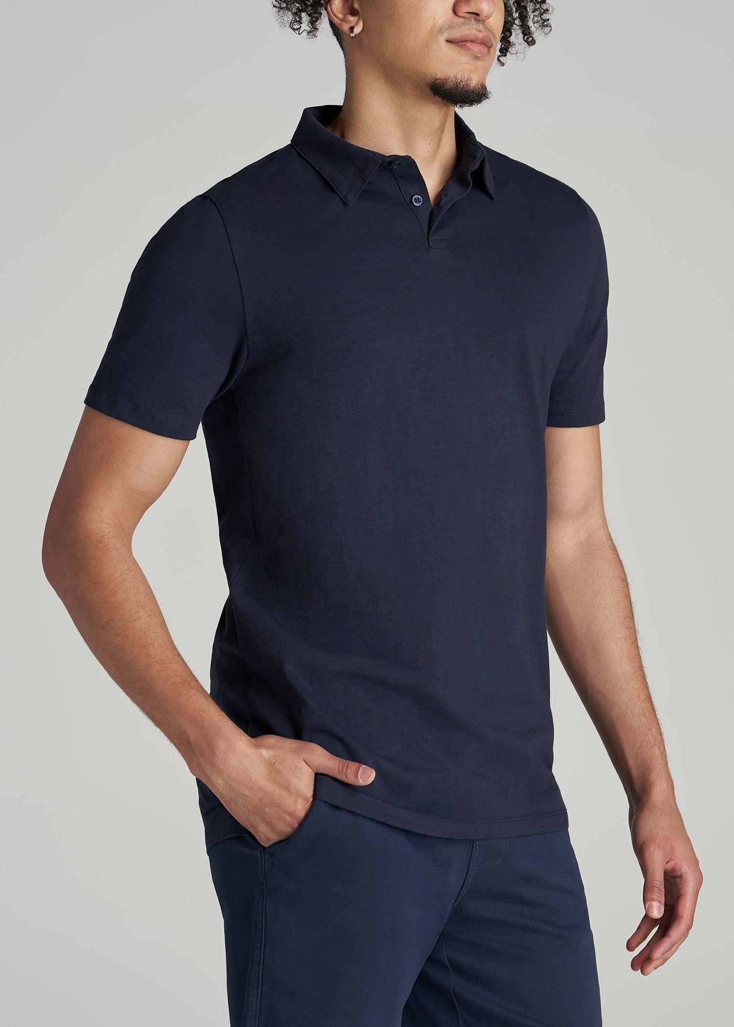 Slub Self Collar Tall Polo Shirt in Navy Product Image