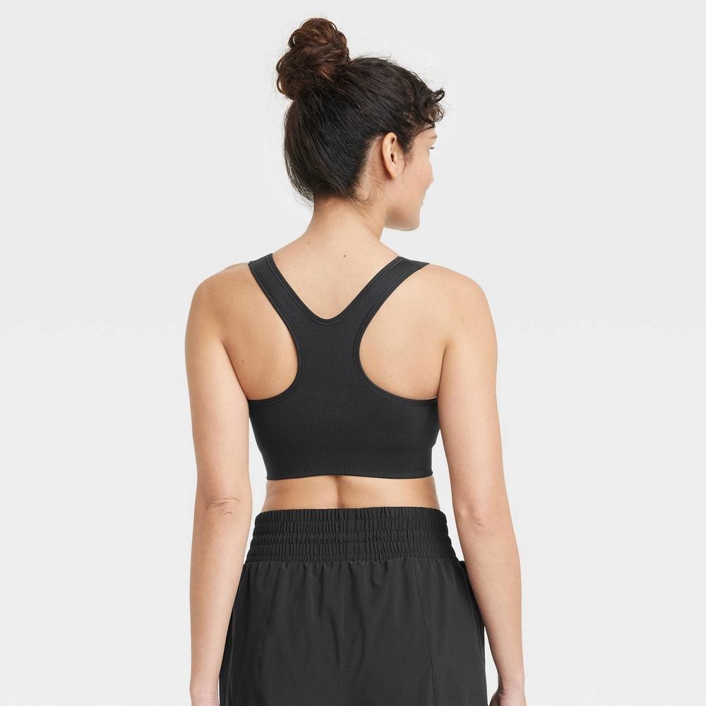 Women's Seamless Medium Support Racerback Midline Sports Bra - All In Motion™ Black L Product Image