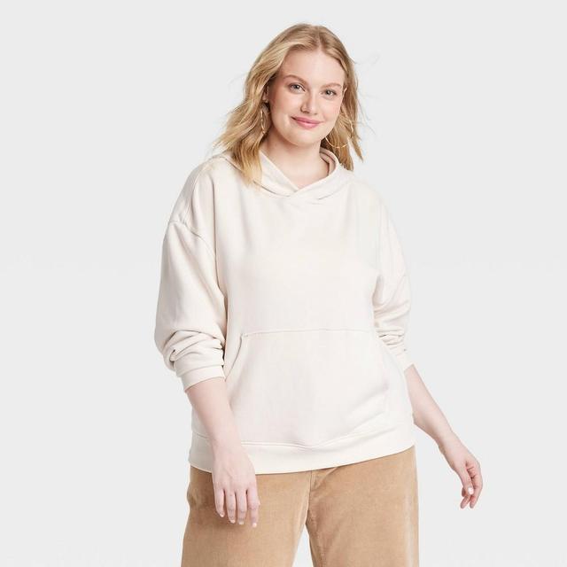 Womens Leisure Studio Hooded Pullover Sweatshirt - Universal Thread Cream 1X Product Image