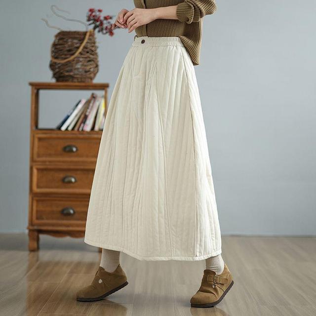 Elastic Waist Plain Padded Midi A-Line Skirt Product Image