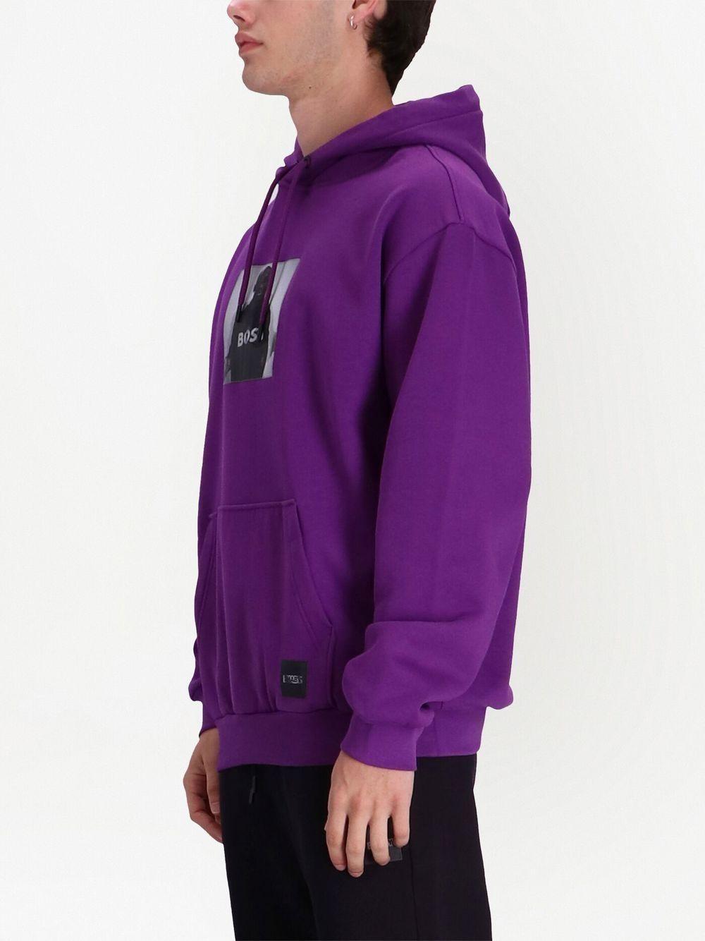 Boss X Khaby Relaxed-fit Cotton-blend Hoodie With Lenticular Artwork In Dark Purple Product Image