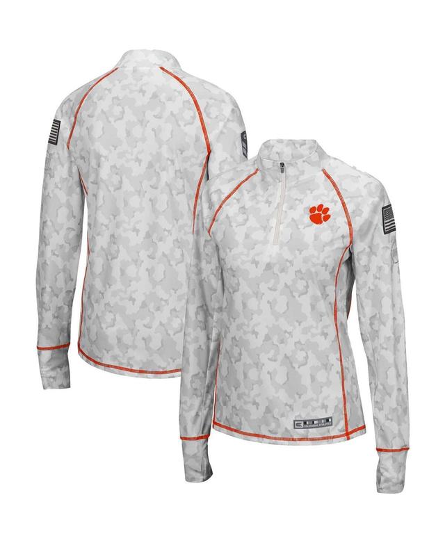 Womens Colosseum White Clemson Tigers Oht Military-Inspired Appreciation Officer Arctic Camo Fitted Lightweight 1/4-Zip Jacket Product Image