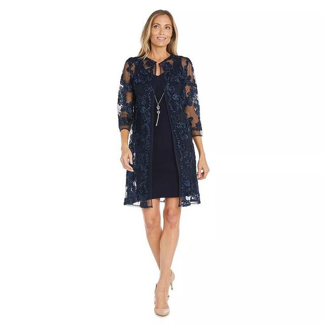 Womens R&M Richards Embroidered Jacket And Dress Blue Product Image