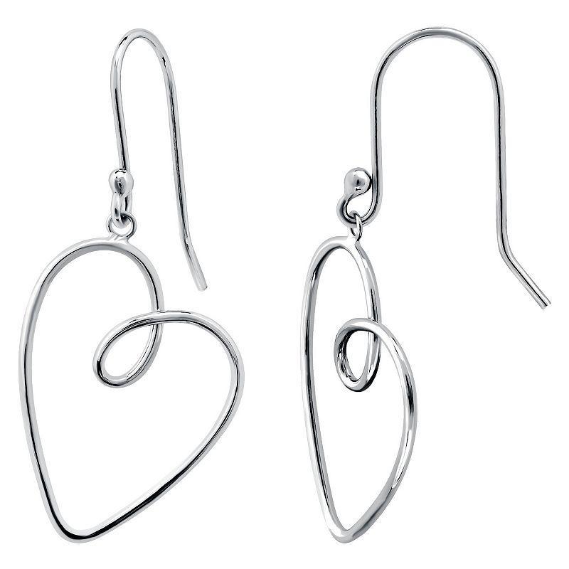 Aleure Precioso Thin Drawn Off Center Heart Drop Fishhook Earrings, Womens, Silver Tone Product Image