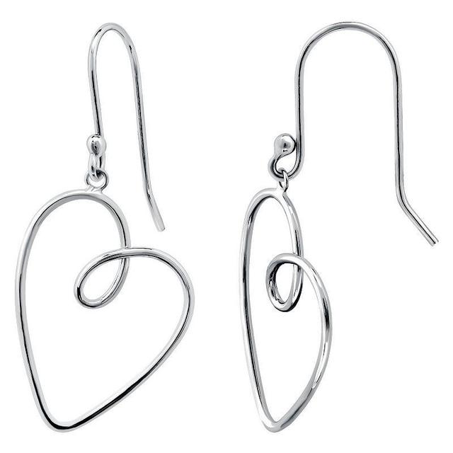 Aleure Precioso Thin Drawn Off Center Heart Drop Fishhook Earrings, Womens, Silver Product Image