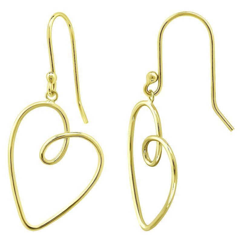 Aleure Precioso Thin Drawn Off Center Heart Drop Fishhook Earrings, Womens, Gold Product Image