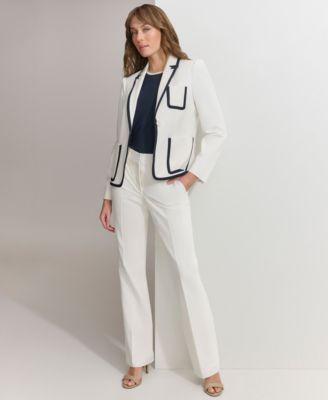 Tommy Hilfiger Womens Contrast-Trim One-Button Blazer - Ivory Product Image