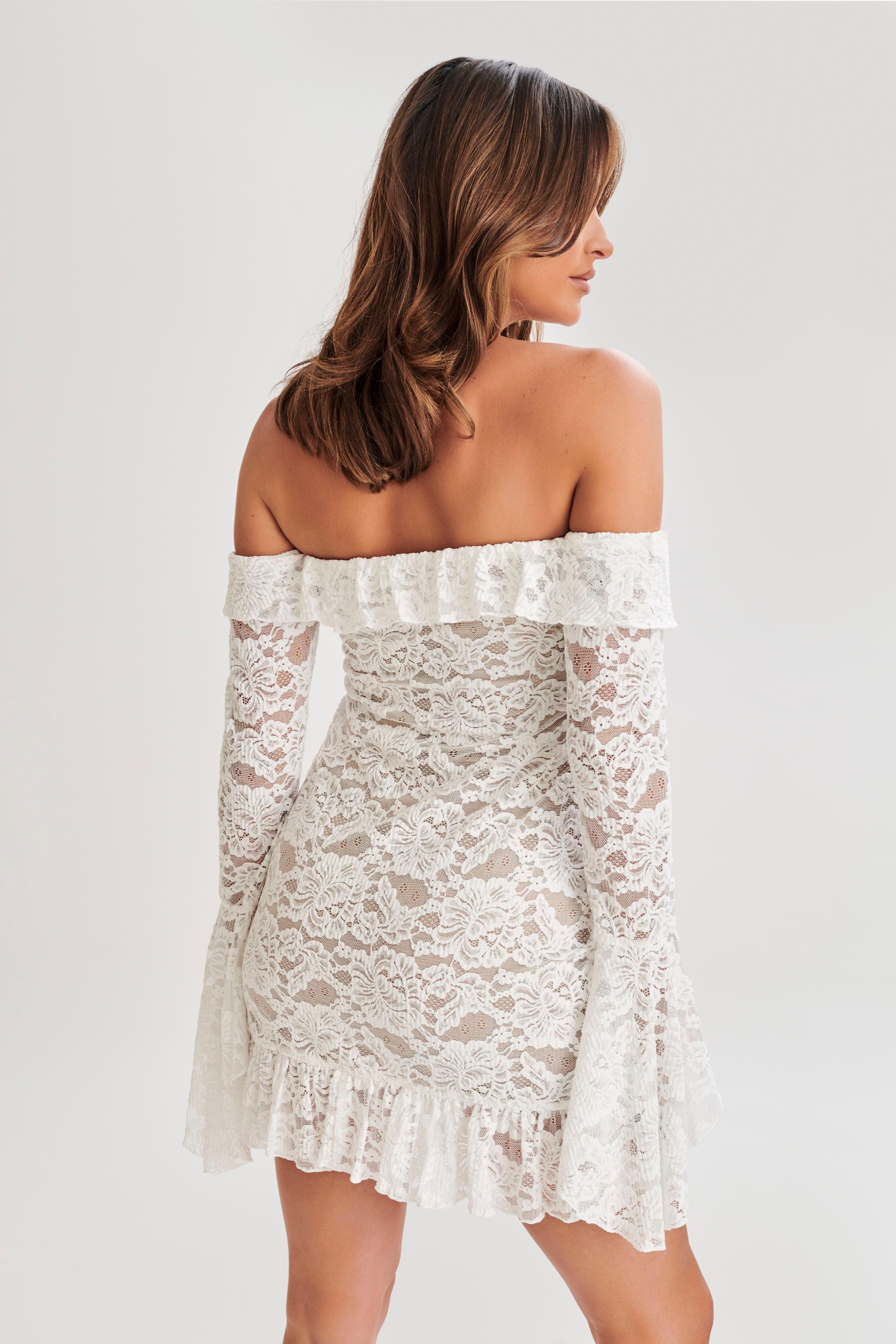 Lindsey Lace Plisse Mini Dress - Ivory Product Image