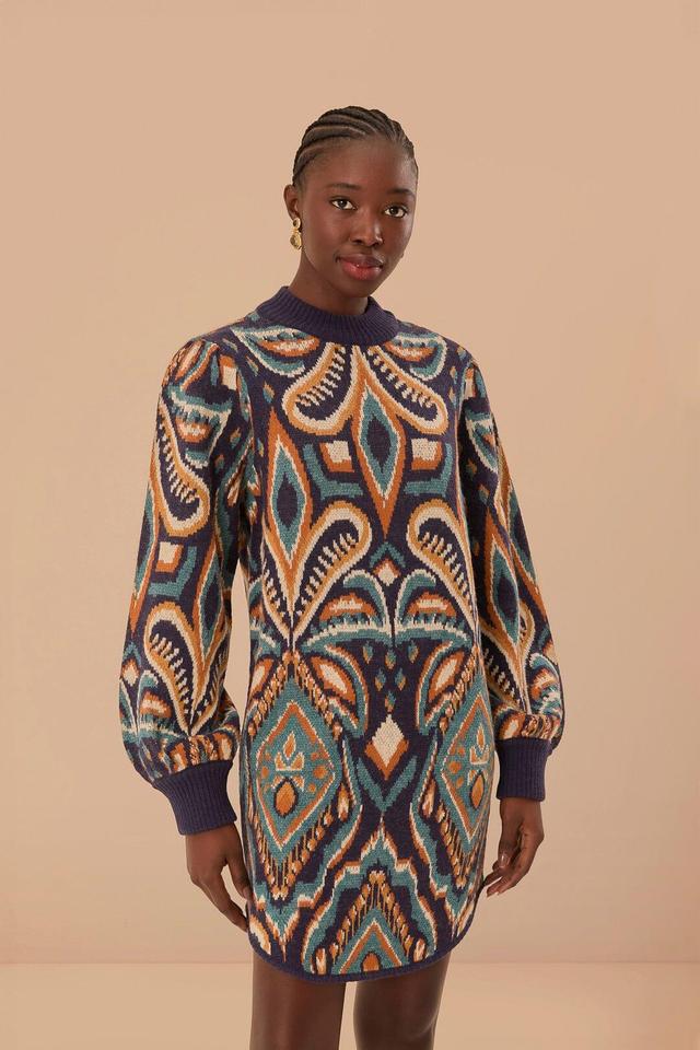 Blue Pineapple Ikat Sweater Dress Product Image