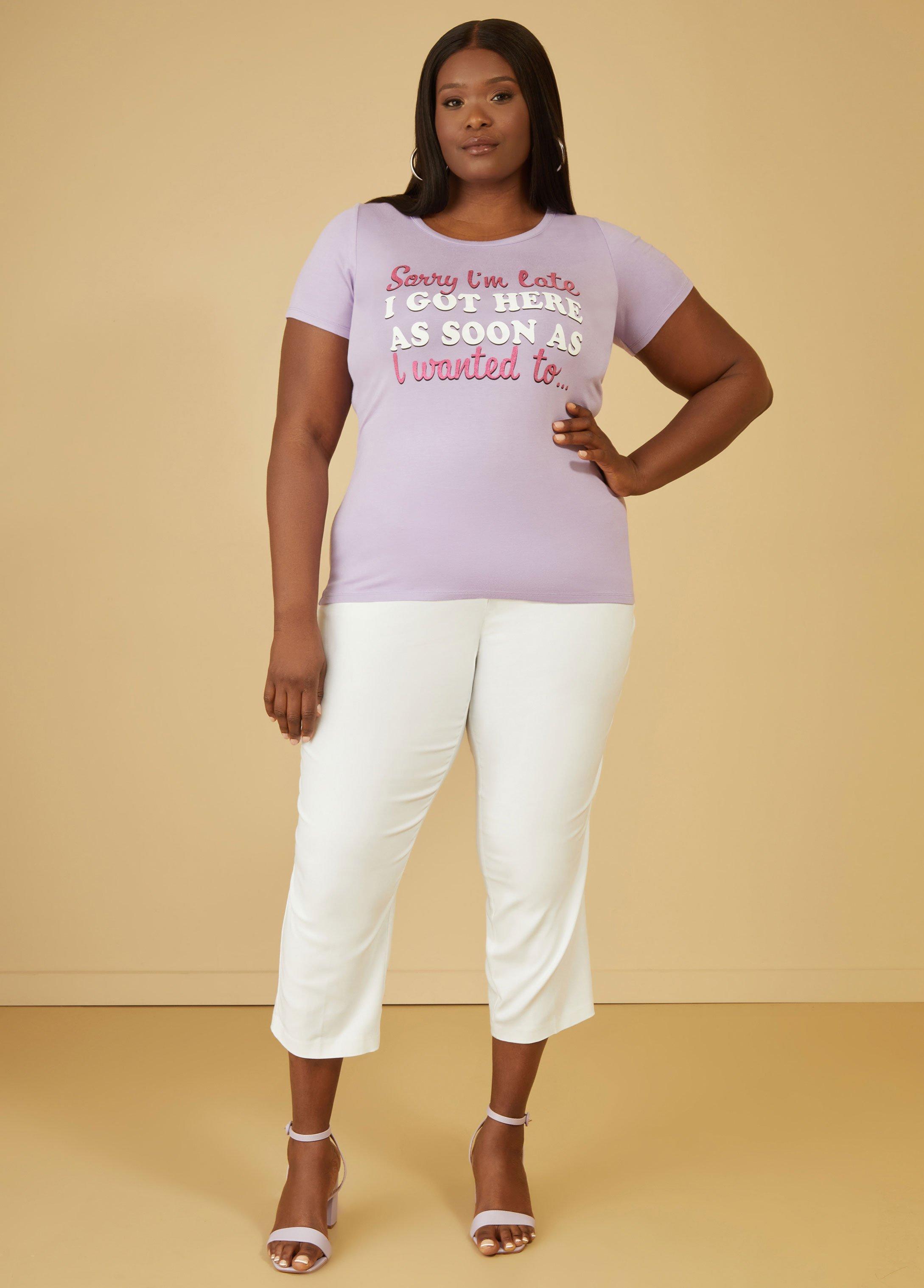 Plus Size Late Glittered Graphic Tee Ashley Stewart Product Image