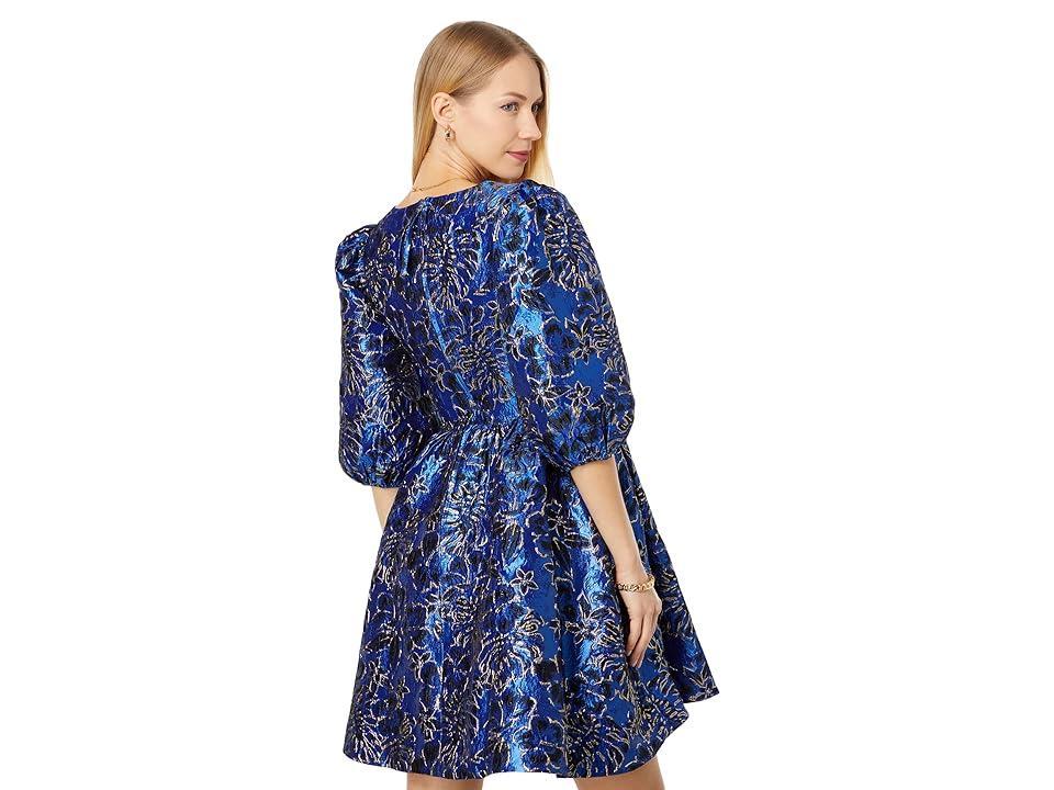 Lilly Pulitzer Calyssa 3/4 Sleeve Dress Grotto Twilight Floral Brocade) Women's Clothing Product Image