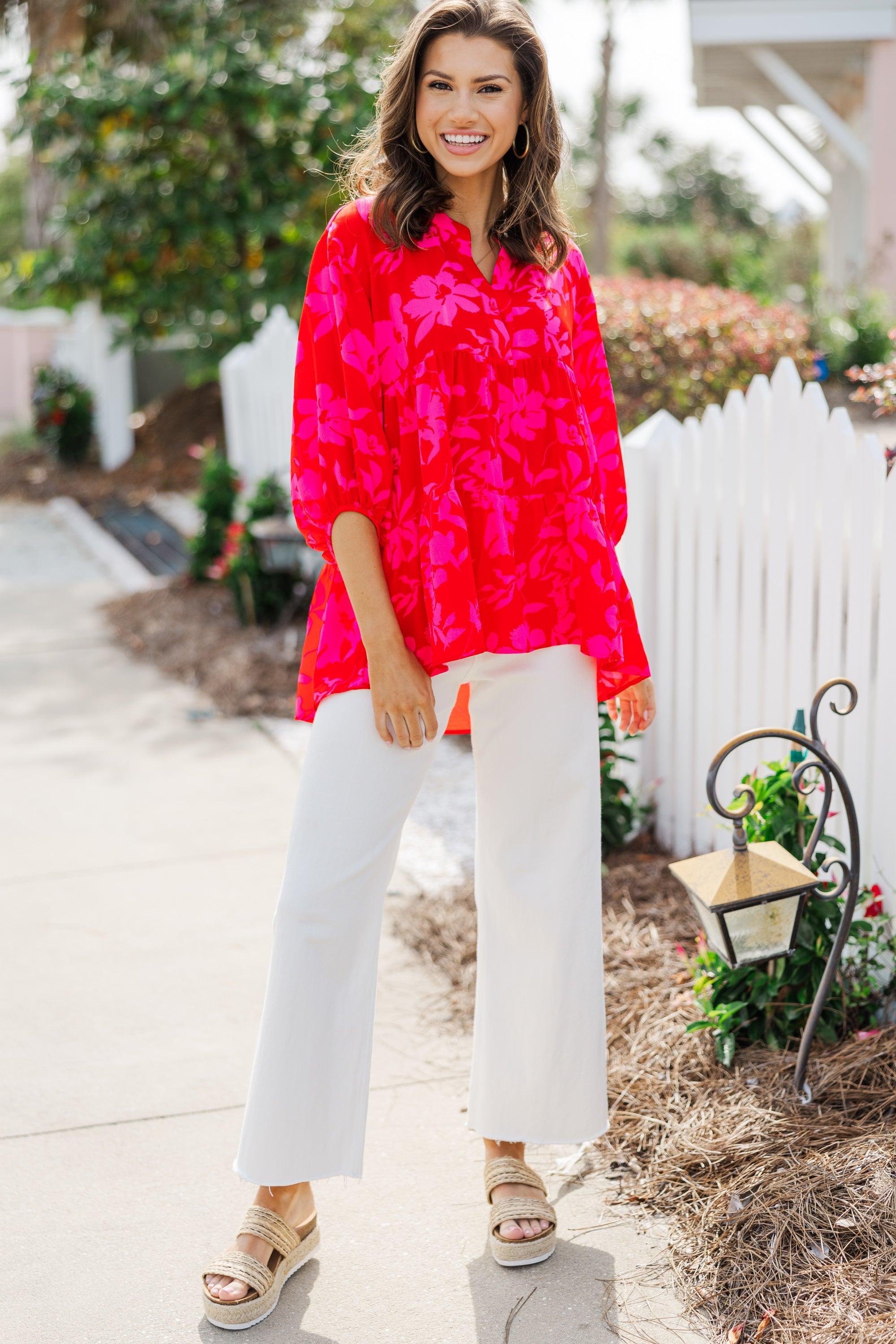 In Your Dreams Red Floral Blouse Female Product Image