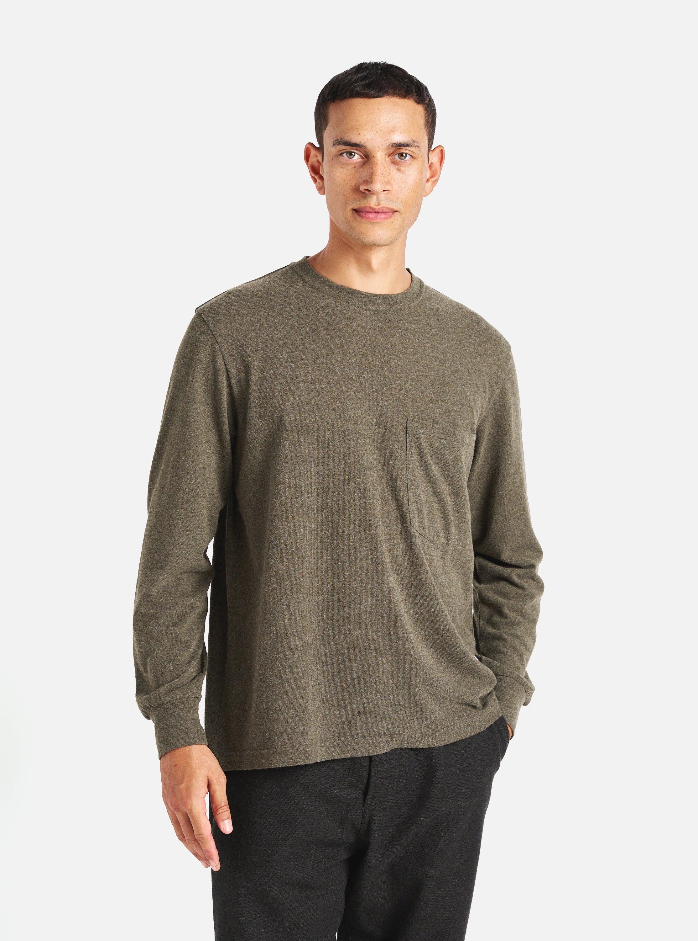 Universal Works Loose L/S Tee in Olive Recycled Wool Mix Product Image