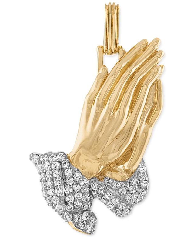 Esquire Mens Jewelry Cubic Zirconia Two-Tone Praying Hands Pendant in Sterling Silver & 14k Gold-Plate, Created for Macys Product Image