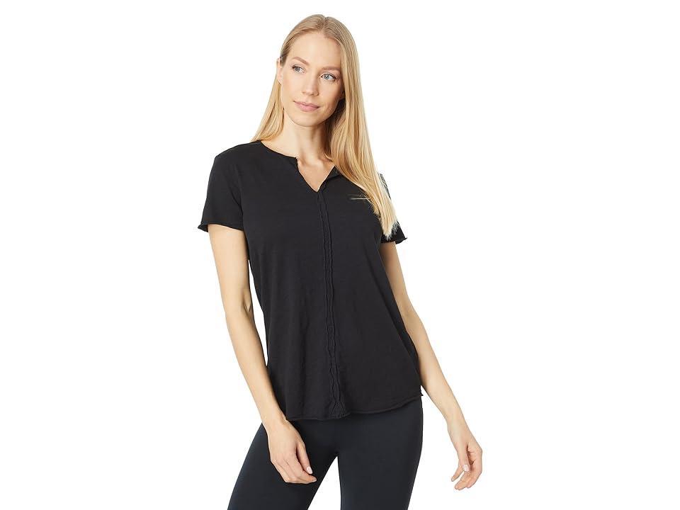 Mod-o-doc Lightweight Slub Jersey Short Sleeve Split-Neck Slim Tee Women's Clothing Product Image