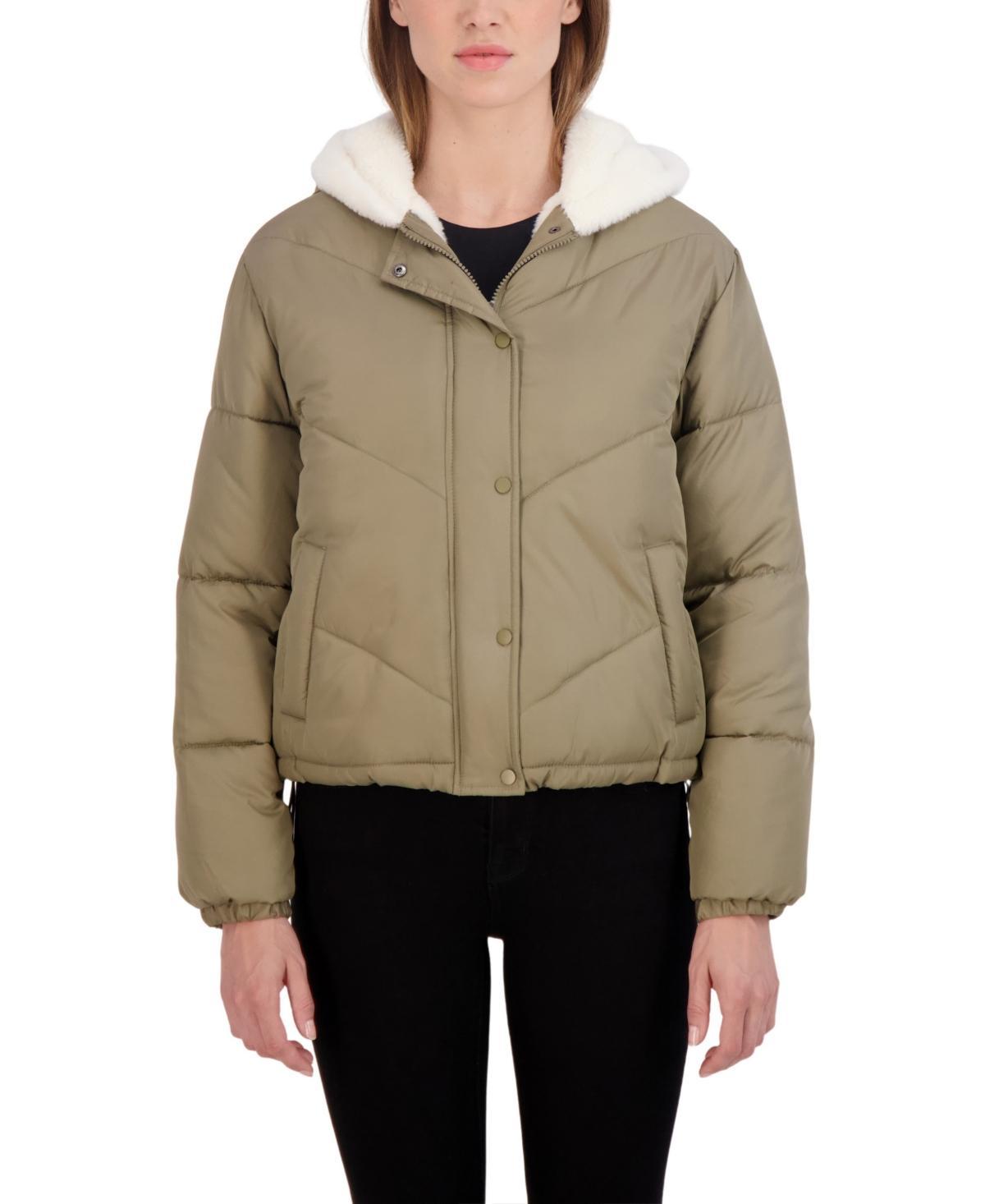 Womens Sebby Juniors Faux Fur Lined Puffer Jacket with Hood Product Image