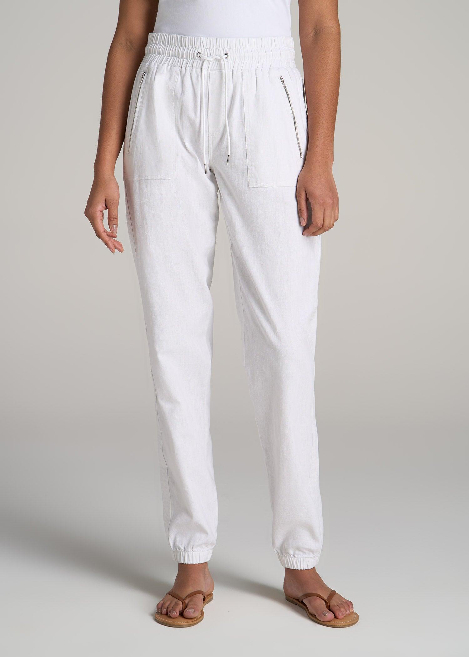 Pull-On Linen Joggers for Tall Women in White Product Image