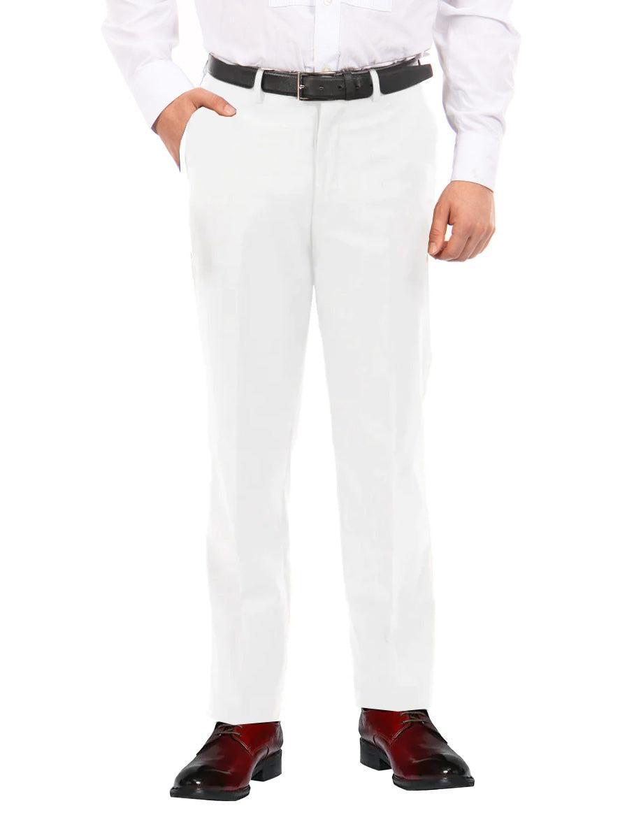 White Dress Pants Regular Leg Flat Front Pants Pre-Hemmed Product Image