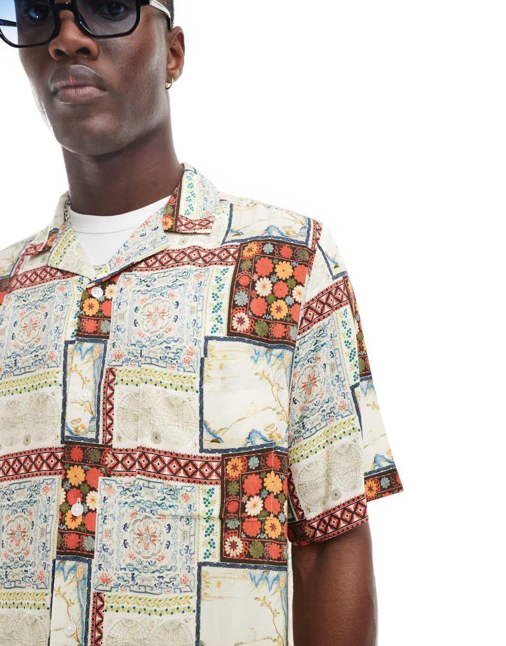 ASOS DESIGN relaxed camp collar shirt with vintage print Product Image