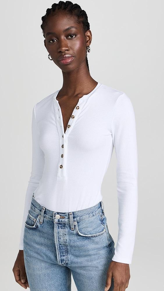 Ambitionist Button Up Ribbed Henley Thong Bodysuit | Shopbop Product Image