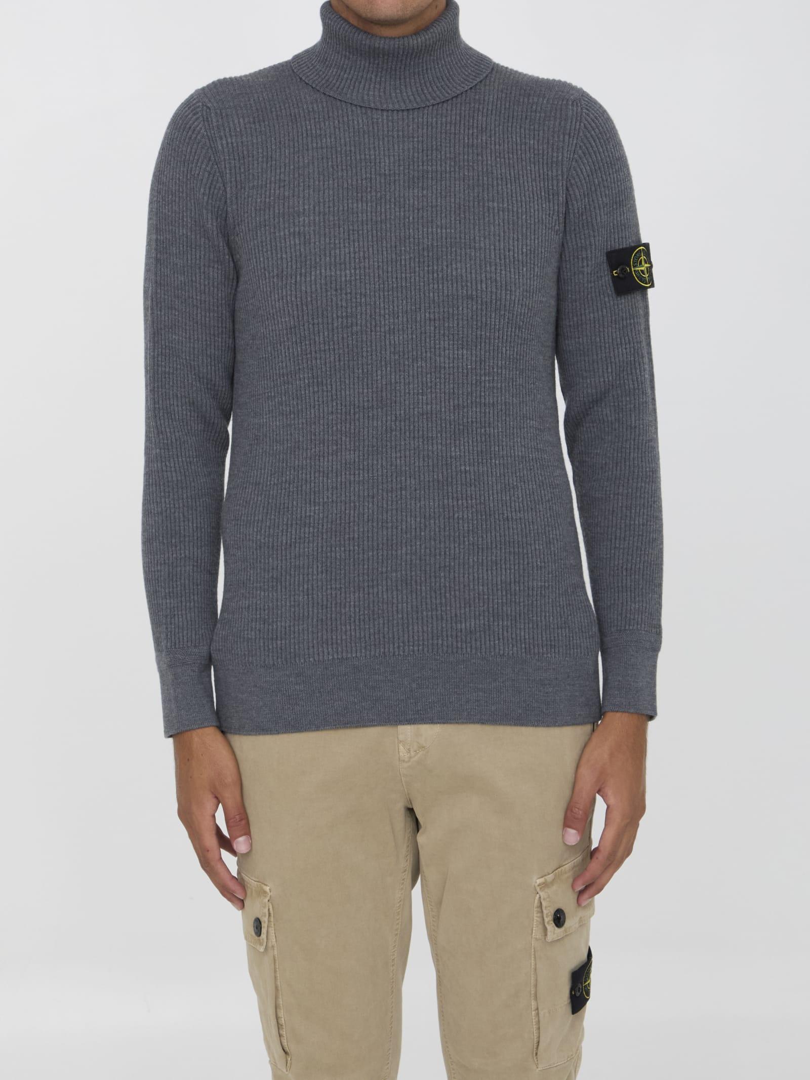 STONE ISLAND Turtleneck Sweater In Wool In Grey Product Image